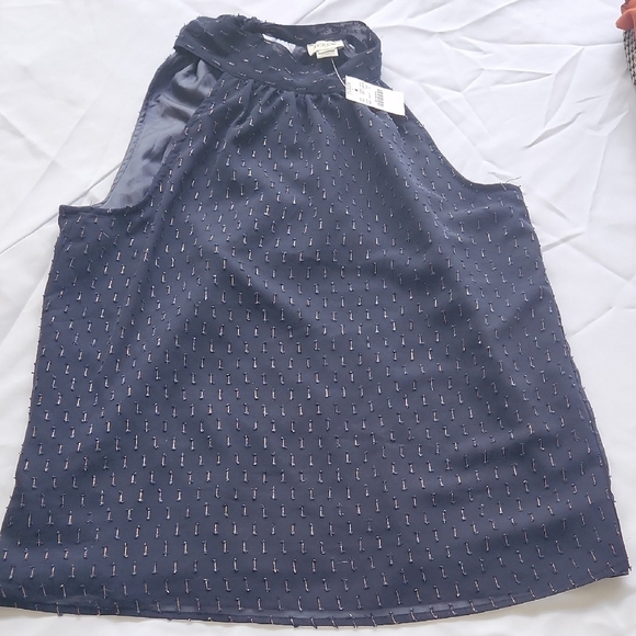 J Crew Navy Sleeveless Blouse with Embroidered Details - Picture 1 of 5